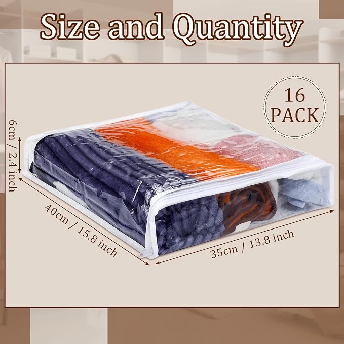 Kingdder 16 Pcs Clear Zippered Storage Bags Plastic Sweater Bag with Zipper | 16 x 14 x 2.5 Inch Vinyl Sheet Organizer and Storage for Clothing Blankets Sheet Linen Bed Pillow Cube Organizer - Image 2