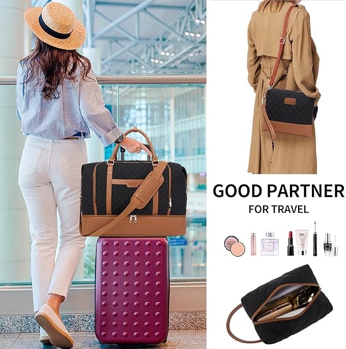 Weekender Bag, Large Travel Duffel Bag for Women, Carry on Overnight Bag with Shoe Compartment and Toiletry Bags - Image 2