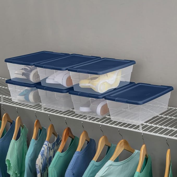 Sterilite Stackable 6 Quart Clear Home Storage Box with Handles and Blue Lid for Efficient, Space Saving Household Storage and Organization (30 Pack) - Image 6