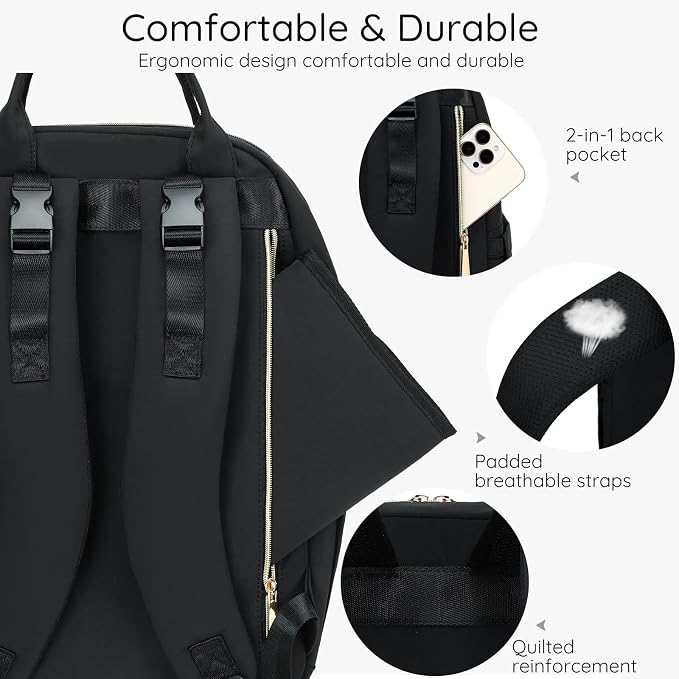 AIJIEKE Diaper Bag Backpack, Large Multi-functional Diaper Backpack, Black | Waterproof lightweight baby backpack. With changing pad, stroller straps, insulated & wet/dry pockets. Mom & dad essential - Image 6