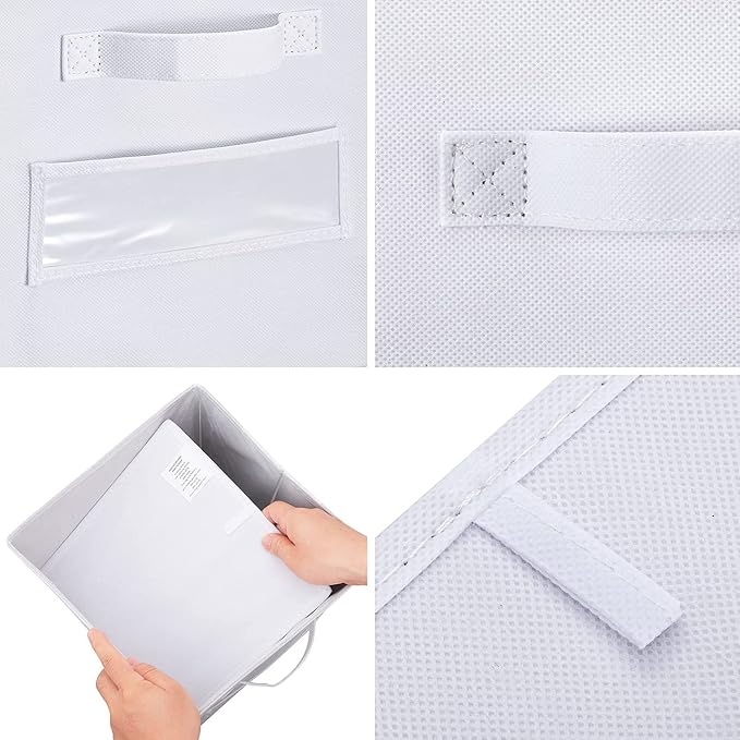 13x13x13 storage cube bins(Set of 8)Fabric storage cubes with 8 Labels Window Cards & a Pen,storage cubes 13x13, storage bin, Collapsible 13 inch cube storage bins,Cubby Organizer Boxes, White - Image 2