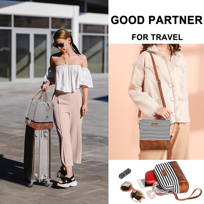 Weekender Bags for Women, 21" Travel Duffle Bag with Shoe Compartment | 3PCS Carry On Overnight Large Duffel Bag with Crossbody Bag and Toiletry Bag for Weekend Travel Gym Hospital Business Trip - Image 3