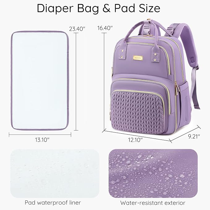 AIJIEKE Diaper Bag Backpack, Large Multi-functional Diaper Backpack, Purple | Waterproof lightweight baby backpack. With changing pad, stroller straps, insulated & wet/dry pocket. Mom & dad essential - Image 7