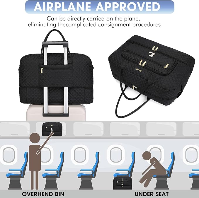 Initial Travel Duffle Bag for Women - Black Personalized Weekender bags Overnight Bag with Shoe Compartment & Wet Pocket Weekend Tote Bags with Toiletry Bag Monogram Christmas Gift (Letter L) - Image 5