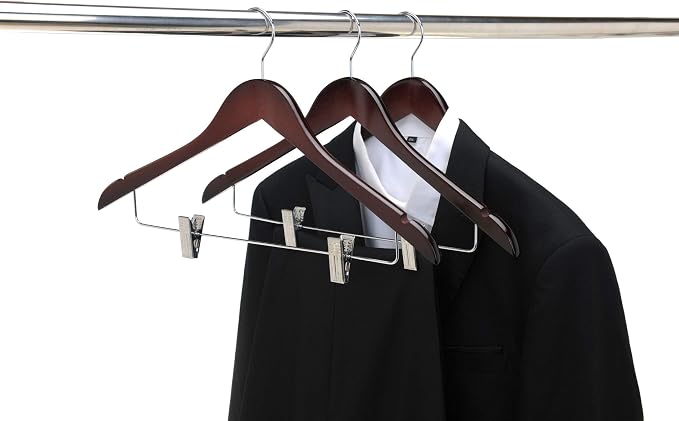 Quality Wooden Skirt Hangers with Clips Smooth Solid Wood Pants Hangers with Durable Adjustable Metal Clips, Swivel Hook, Coat, Jacket, Blouse Suit Hangers (Mahogany, 10) - Image 5