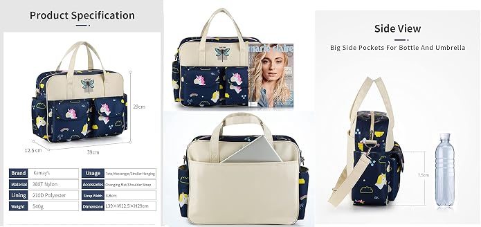 Kamay's Mummy Shoulder Bag Diaper Bag Chic Nappy Changing Bag Tote/Messenger Style Large with Changing Mat, Adjustable Straps - Image 5