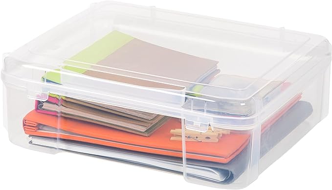 IRIS USA Scrapbook Case |Made in USA| Fits 12"x12" - Thick (1-Pack) - Clear | Portable Plastic Storage Organizers with Built-In Handles for Paper, Art, Board Games, Crafts, Files & Office Supplies by IRISUSA