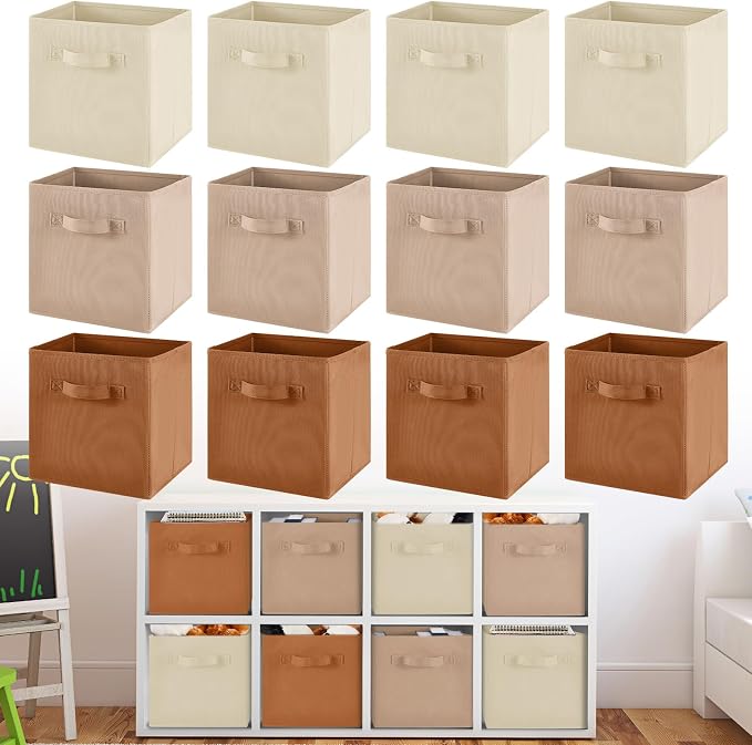 Yinder 4 Pcs Cube Storage Bin Brown 10.5''x10.5''x11'' Storage Bins for Playroom Decor Colorful Bins for Kids Foldable Baskets for Nursery Organizer Boxes Fabric Boxes by Yinder