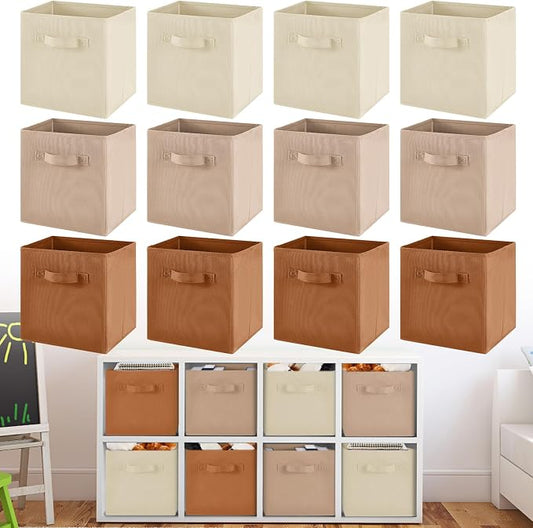 Yinder 4 Pcs Cube Storage Bin Brown 10.5''x10.5''x11'' Storage Bins for Playroom Decor Colorful Bins for Kids Foldable Baskets for Nursery Organizer Boxes Fabric Boxes by Yinder