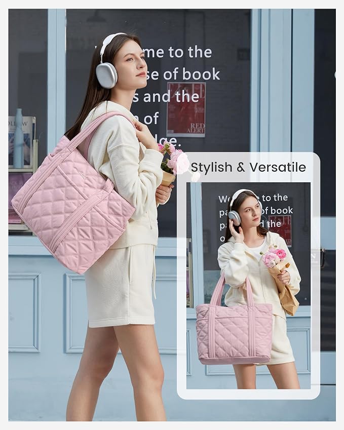 LOVEVOOK Puffer Tote Bag for Women, Puffy Work Handbag with Cup Holder, Travel Carry On Bag with Zipper for Teacher Nurse Gym - Image 3