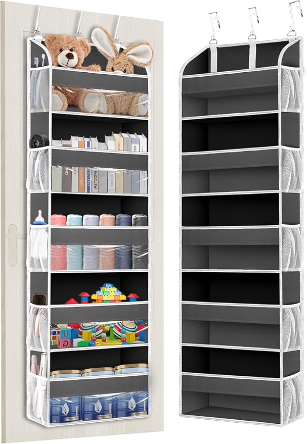 TAHAVICE Over the Door Organizer Storage, 5 Large & 10 Mesh Pockets | Hanging Organizer Closet College Dorm Essentials for Girls, Storage for Dorm Organization, Nursery & Bedroom (Dark Grey) by TAHAVICE