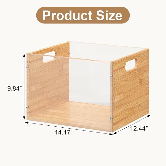 Sbanmao 3 Pack Hanging File Organizer, Acrylic File Box Organizer, Bamboo File Crate File Cabinet Storage Box, File Folder Organizer for Home Office Desk, Letter Size - Image 2