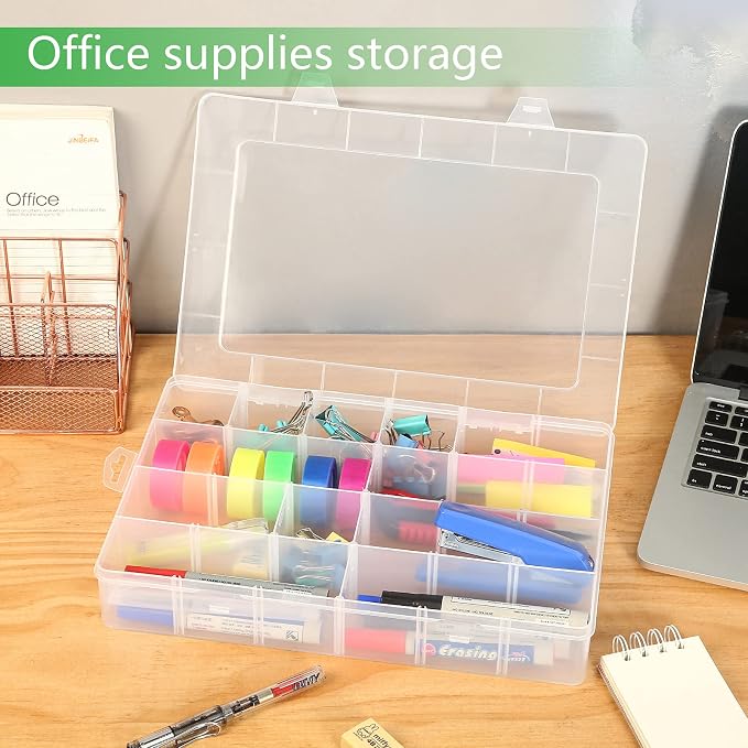 Gbivbe Large 24 Grids Plastic Organizer Box Adjustable Dividers,Clear Storage Box for Jewelry, Art DIY Crafts, Washi Tapes, Beads and Small Parts - Image 6