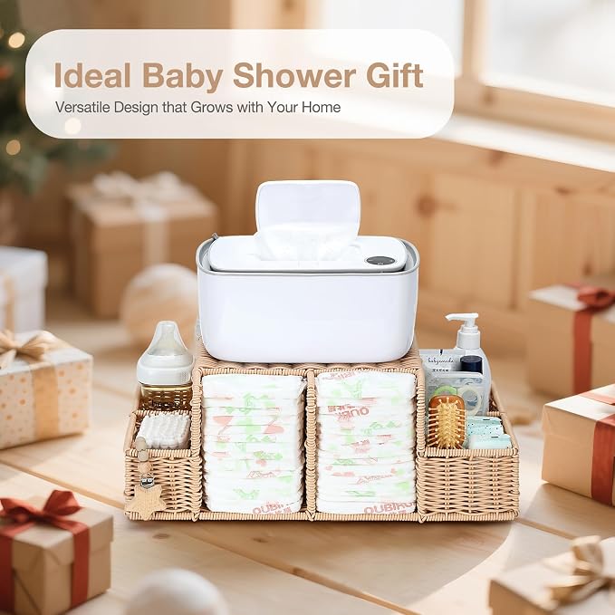 Diaper Caddy Organizer, Hand Rattan Nursery Storage Basket for Baby Essentials, Baby Changing Table Organizer Perfect Nursery Assistant - Image 7