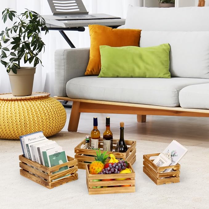 BOBOKA Set of 6 Decorative Wood Crates Nesting Storage Container, 6 Size Farmhouse Decorative Wooden Storage Boxes, Rustic Wooden Crates for Storage, Display, Christmas Decorations - Image 8
