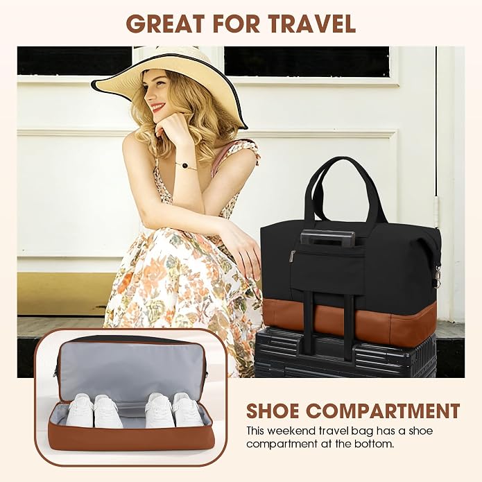 Women's Weekender bag Travel Duffel Bag with Shoe Compartment 21-inch Airline-Approved Carry-On, 2-Piece Overnight Bag Set Personal Item Luggage - Image 5