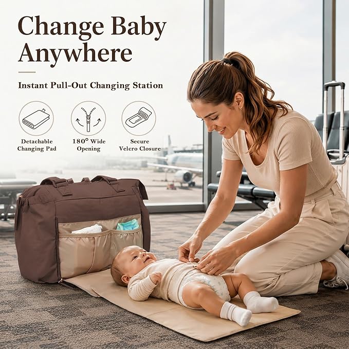 MOMINSIDE Diaper Bag Tote with Changing Station Convertible Diaper Bag Backpack Tote pañaleras para bebe Large Baby Bag, Hospital Bag Mommy Bag Travel Diaper Bag for Mom, 16 Pockets, Dark Brown - Image 6