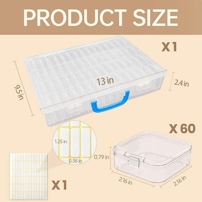 Bead Organizer Box with Handle, 61Pcs Small Bead Storage Boxes with Hinged Lid and Portable Craft Case, Mini Clear Plastic Container for Jewelry Making Supplies Bracelet Screws Seeds Nails Small Parts - Image 7