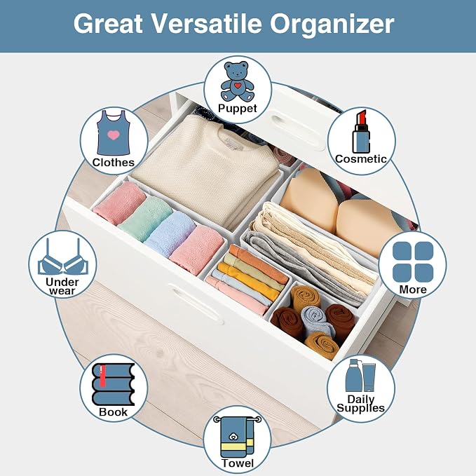 Drawer Organizer Clothes, 8 Pack Underwear Drawer Organizer, Foldable Closet Organizers and Storage Dresser Drawer Dividers for Clothes, Socks, Scarves, Ties (White) - Image 7