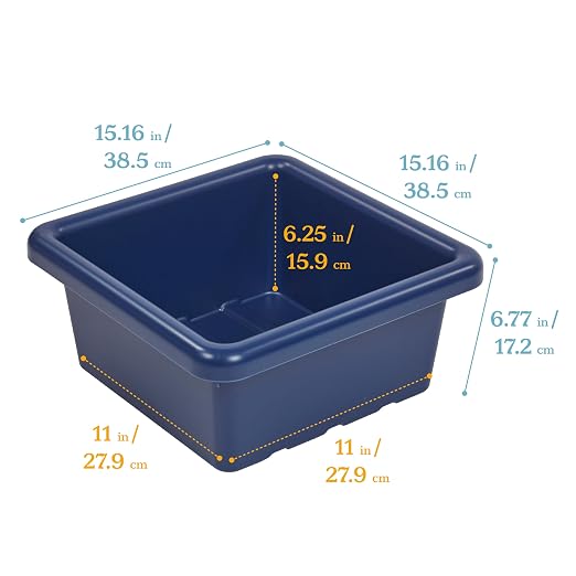 ECR4Kids Stackable Square Bins with Non-Snap Lids, Multipurpose Organization, Navy, 2-Pack - Image 2