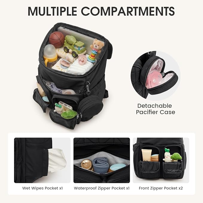 G4Free Diaper Bag Backpack for Moms Dads Travel Baby Bag with Pacifier Case & Insulated Pockets,Black - Image 5