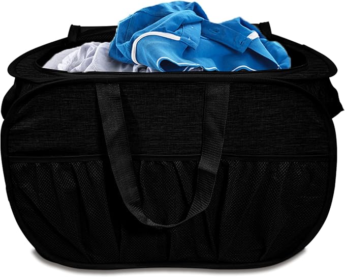 Collapsible Laundry Baskets with Lid, Foldable Laundry Basket with Pockets, Pop Up Laundry Hamper with Dual Handles, 99L Sturdy Clothes Hampers for Clothes, Groceries, Supplies, Tools, Black by Bemkoo
