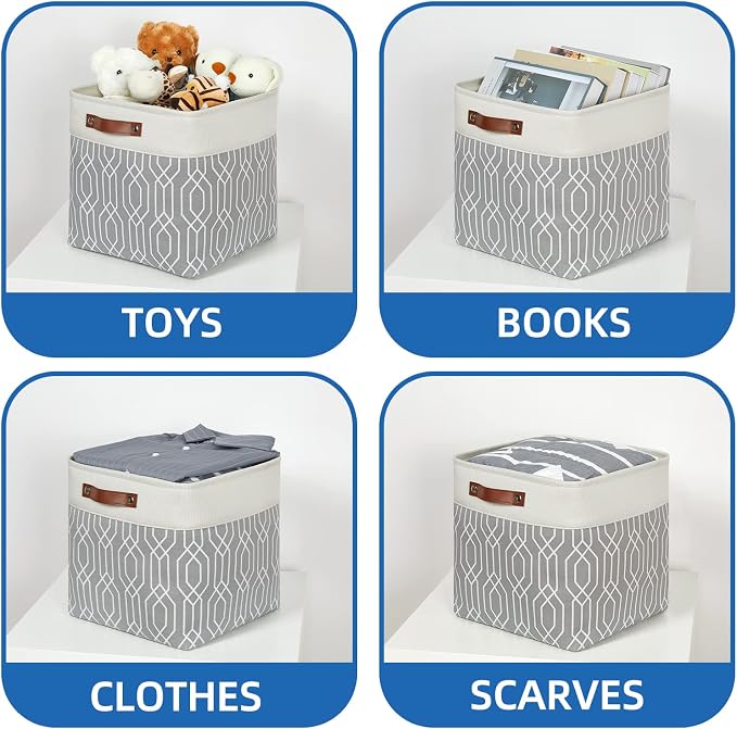 Temary Collapsible Baskets 13 Inch Storage Cubes for Organizing, Storage Baskets for Shelves, 4 Pack Fabric Storage Cubes Bins for Towels, Blankets (Grey Polygon) - Image 4
