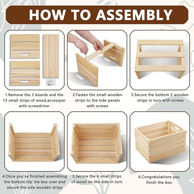 3 Pack Large Wooden Storage Crates 16 x 12 x 9.5 Inches Unfinished Wood Farmhouse Milk-Style Crates with Handles Unassembled Decorative Boxes for Home Office DIY Crafts (Natural Wood (3)) - Image 4
