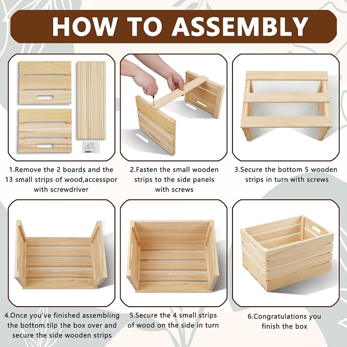 1 Pack Large Wooden Storage Crates 16 x 12 x 9.5 Inches Unfinished Wood Farmhouse Milk-Style Crates with Handles Unassembled Decorative Boxes for Home Office DIY Crafts (Natural Wood (1)) - Image 4
