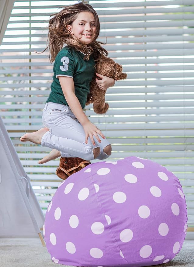 WEKAPO Stuffed Animal Storage Bean Bag Chair Cover for Kids | Stuffable Zipper Beanbag for Organizing Children Plush Toys Large Premium Cotton Canvas (Purple Dot, X-Large) - Image 5