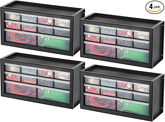 IRIS USA Small Plastic Storage Drawers, 10-Drawer - 4 Pack, Stackable Teacher Toolbox Craft Small Parts Bead Screw Hardware Building Bricks Organizer, Drink and Water Flavor Packet Organizer, Black by IRISUSA