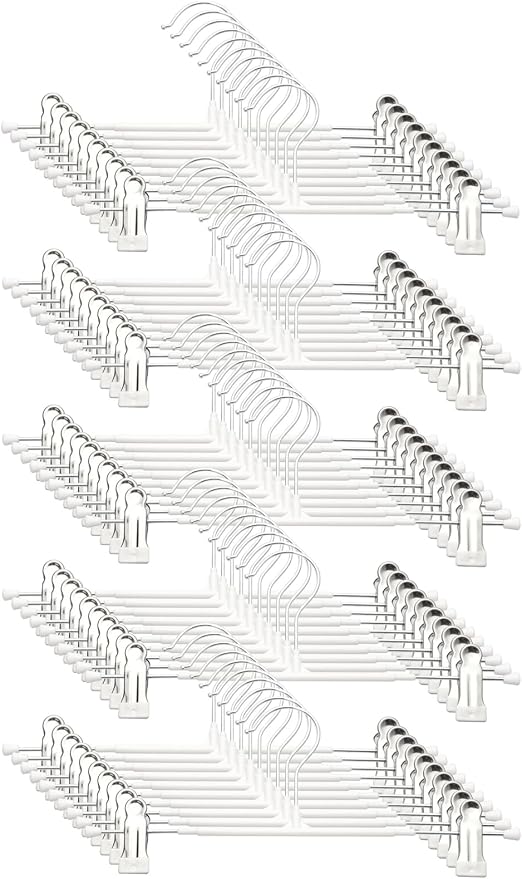 Pants Hangers with Clips, 50 Pack Heavy Duty Space Saving Pant Hangers for Closet Organizer, 12 Inch White Non Slip Clip Hangers for Jeans, Skirts, Shorts & Trousers, 360° Swivel Hook by Unknown