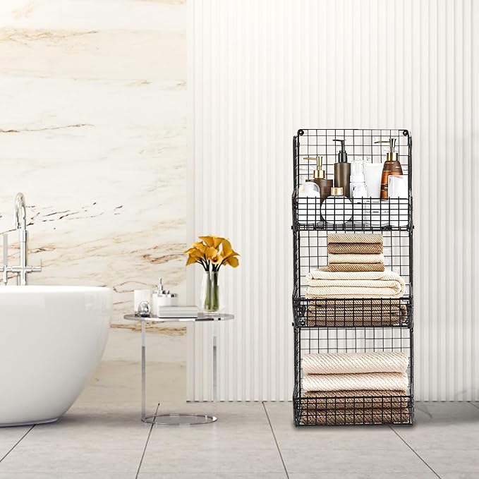 PUPPYCUTE Stackable Wire Storage Baskets for Kitchen Closet Pantry, Hanging Closet Organizers Storage Shelves Organization, Wall Mount Metal Basket Bins, Clothing Vegetable & Fruit Organizer 3 pcs - Image 4