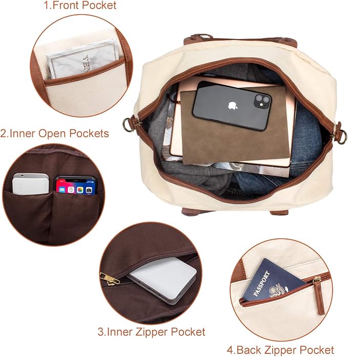 Weekender Bag for Women Canvas Overnight Bag Large Travel Tote Bag Carry on Shoulder Duffle Bag With Shoe Compartment,Perfect for Travel/Daily Use/Birthday Gift … - Image 3