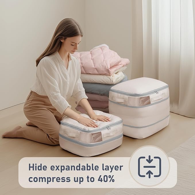 DIMJ Compression Storage Bags 6 Pack - Blanket Storage Bags with Window Zipper, Ultra Space Saving Self Compression Organizer for Puffer Jacket, Bedding, Lightweight Comforter Duvet, Sweater - Image 4