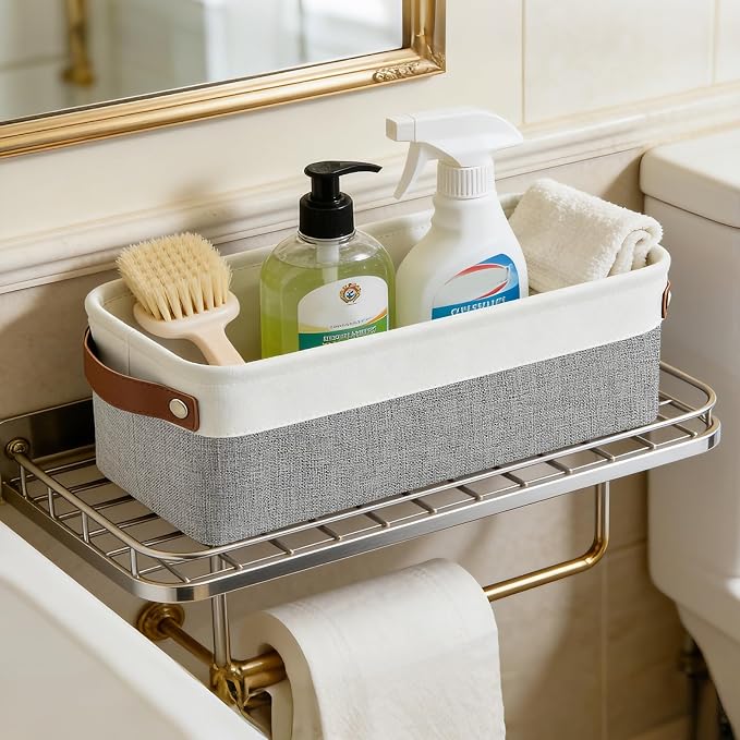 Small Fabric Storage Baskets, 15x6x5 inch Narrow Storage Bins 4-Pack Long Storage Basket for Organizing with Handles, Decorative Basket for Closets, Shelves, Toilet Paper, Grey - Image 6