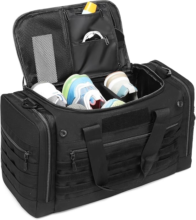 65L Extra Large Duffle Bag for Men & Women - Military Tactical Gym Bag | for Travel Weekender Large Sports Bag with Dividers for Hockey Football Baseball Soccer Basketball & Team Training, Black - Image 7