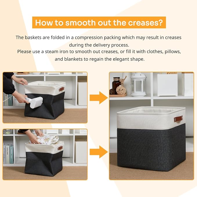 DULLEMELO Storage Baskets, 13 Inch Cube Storage Bins for Shelves Closet Storage, Foldable Linen Closet Organizers Storage Baskets for Closet Storage (4 Pack - 13" White&Black) - Image 5