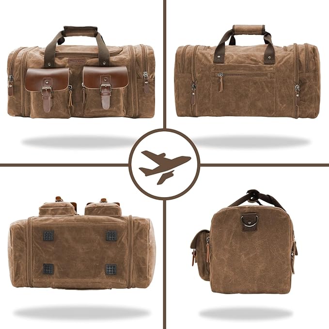 Wildroad Waxed Canvas Duffle Bag - 60L Weekender Overnight Travel Bag | Gifts for Men, Holiday Birthday Gift for Dad, Husband & Partner, Carry-on Size - Image 6