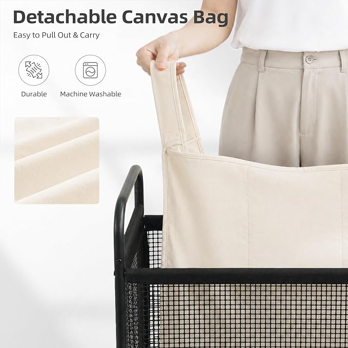 STORAGE MANIAC Rolling Laundry Hamper with Wheels 3-Section Laundry Sorter Rolling Laundrys Basket on Wheels with Removable Bag Clothes Hamper Laundrys Organizer Cart Bathroom Bedroom 120L Beige - Image 4