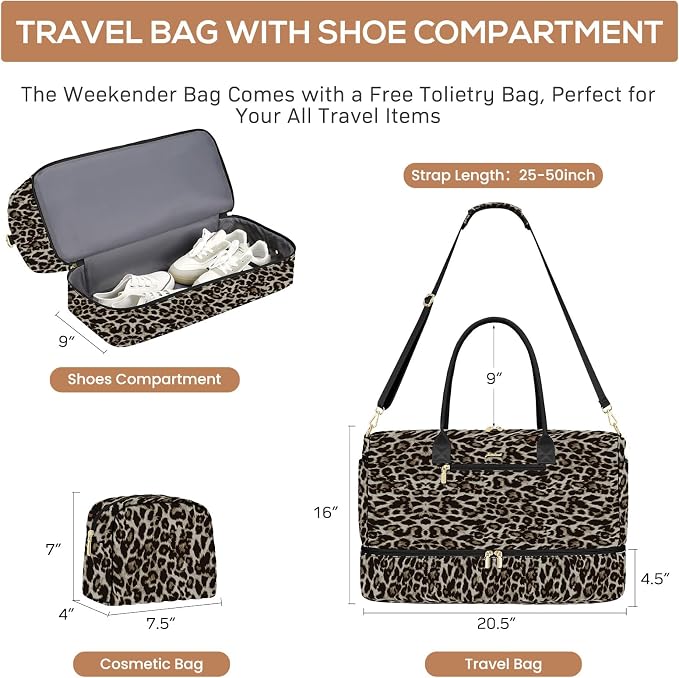 Travel Weekender Bags for Women: Duffel Bag with Shoe Compartment Overnight | 40L Capacity for 5 Day Trip Waterproof Durable Toiletry Bag Wet Pocket for Damp Items Suitable for Weekend Trips Hospital - Image 3