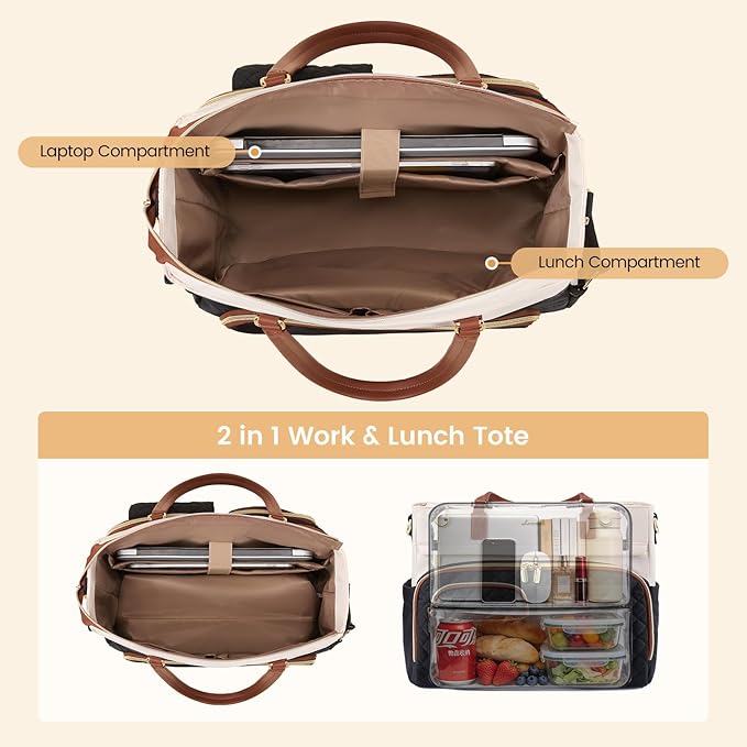 LOVEVOOK Lunch Tote Bag for Women, Insulated Lunch Bag with Laptop Compartment, Large Capacity Teacher Tote Bag with Large Cup Holder for Work Travel Daily, Water Resistant Nurse Tote, 15.6 Inch - Image 3