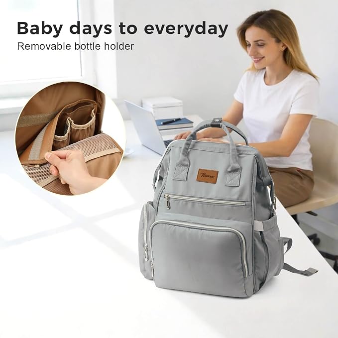 Diaper Bag Backpack with Wet/Dry Pocket, Changing Pad, 27L Grey | 14 Pockets, 3 Insulated Bottle Pockets & Rear Opening for Organizing, Stroller Straps & Luggage Sleeve for Travel - Image 9
