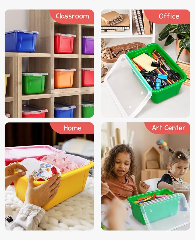 GAMENOTE 6 Quart Stackable Plastic Storage Bins with Lids,12 Pack, Colorful | Stackable 6-quart bins with lids organize classroom supplies, crafts, toys and building blocks for Classroom & Kids Toy - Image 5