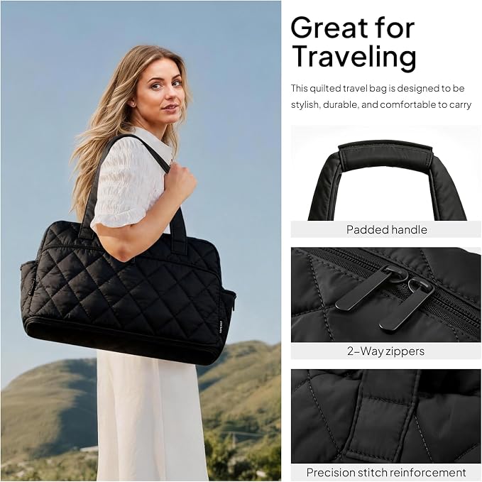TOPEAST Duffel Bag for Women Travel, Expandable Quilted Weekender Overnight Duffle Bag with Adjustable Strap, Lightweight 33L Personal Item Bag Hospital Bags for Labor and Delivery, Black - Image 7