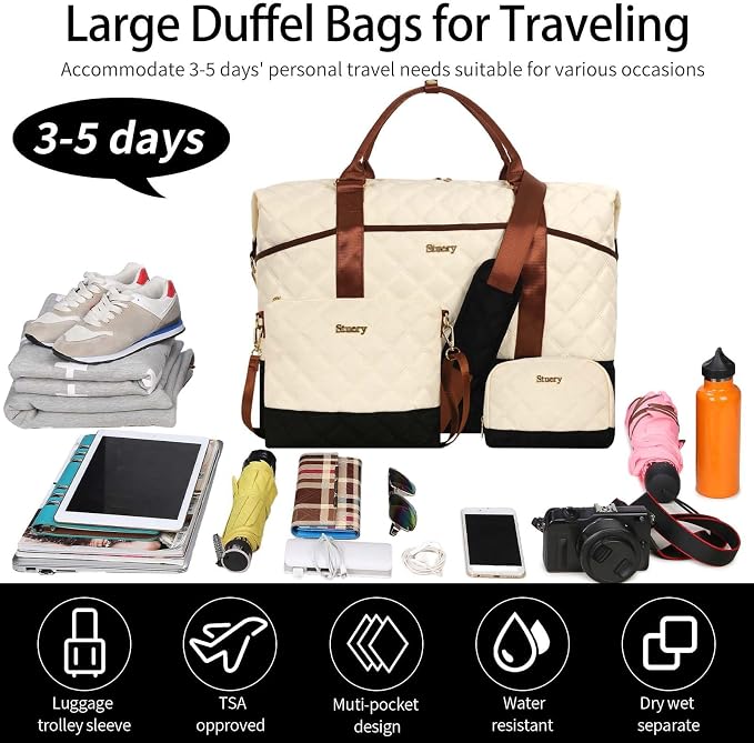 Weekender Bag, Large Travel Duffel Bag for Women, Carry on Overnight Bag with Shoe Compartment and Toiletry Bags - Image 7