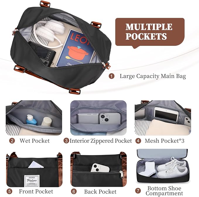 Weekender Bags for Women, Carry-On Overnight Travel Duffel Bag | Travel Bag with Shoes Compartment & Toiletry Bag, Extra Large - Image 7