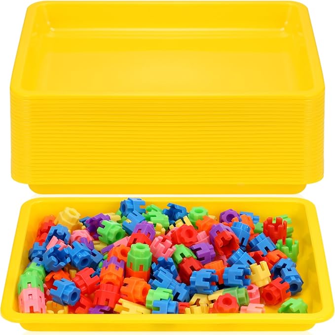 Maitys 24 Pcs Plastic Art Tray 11x8.7x1 Inch Activity Craft Tray,Yellow | Classroom Serving Trays, Stackable Storage, Sand Trays for School Painting Beads Crafts DIY Projects by Maitys