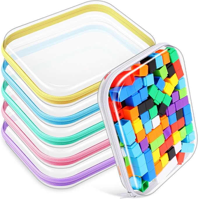 Sanwuta 6 Clear Hard Zipper Case,Colorful,9.84 X 7.87 X 2 Inch | Pencil Case Pouches ,Makeup Bag,Plastic Toiletry Diaper Bag ,Travel Toy Storage,Waterproof Organizer Bins by Sanwuta