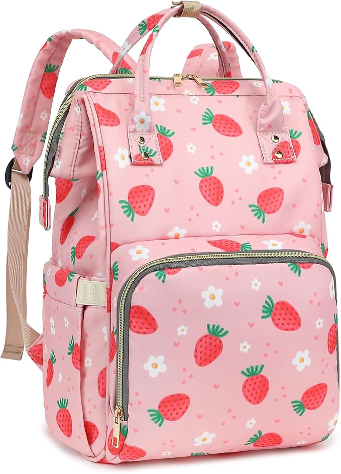 Strawberry Baby Diaper Bag Backpack for Girls Boys, Waterproof Large Maternity Nappy Bags for Mom by Xunteny